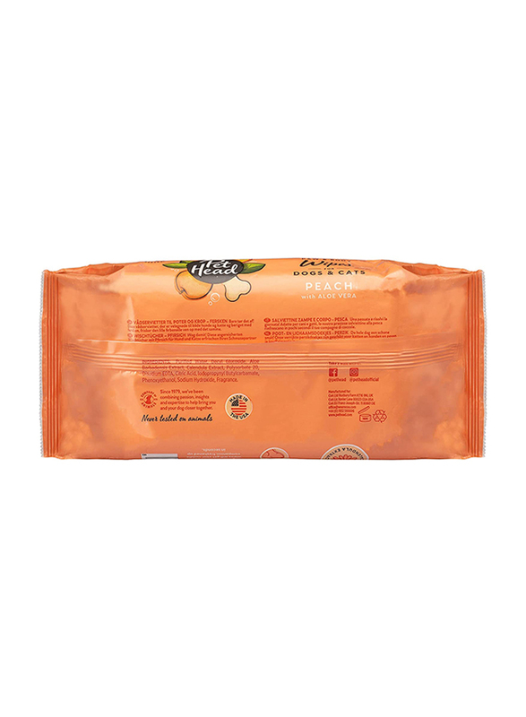 Pet Head Quick Fix Paw & Body Dogs & Cat Wipes, 80 Sheets, Peach