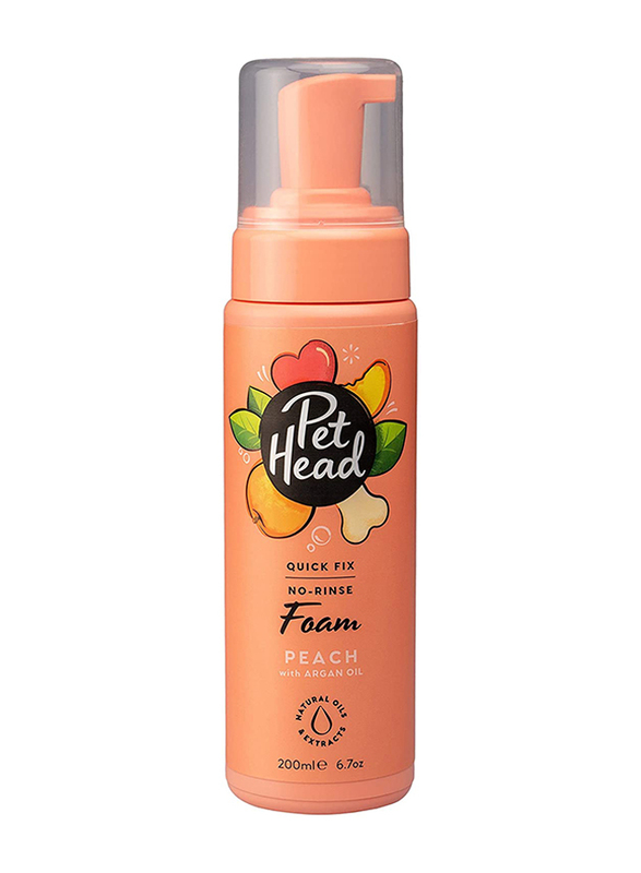 Pet Head Quick Fix Peach No Rinse Dog Foam with Argan Oil, 200ml, Pink