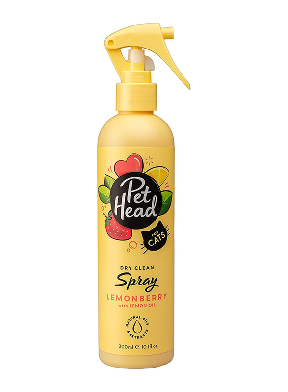 Pet Head Lemonberry Cat Grooming Dry Clean Spray, 300ml, Yellow