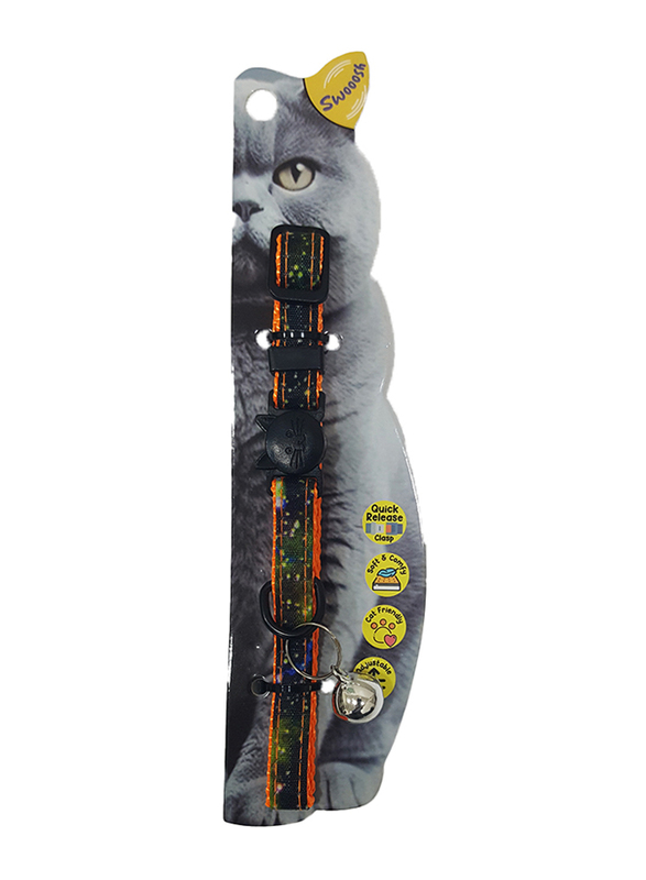 Swooosh Starry Skky Cat Safe Cat Collar, Orange