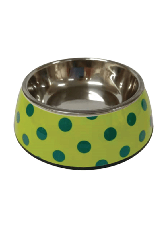 Nutrapet Applique Melamine Round Bowl, Medium, Yellow/Blue Polka