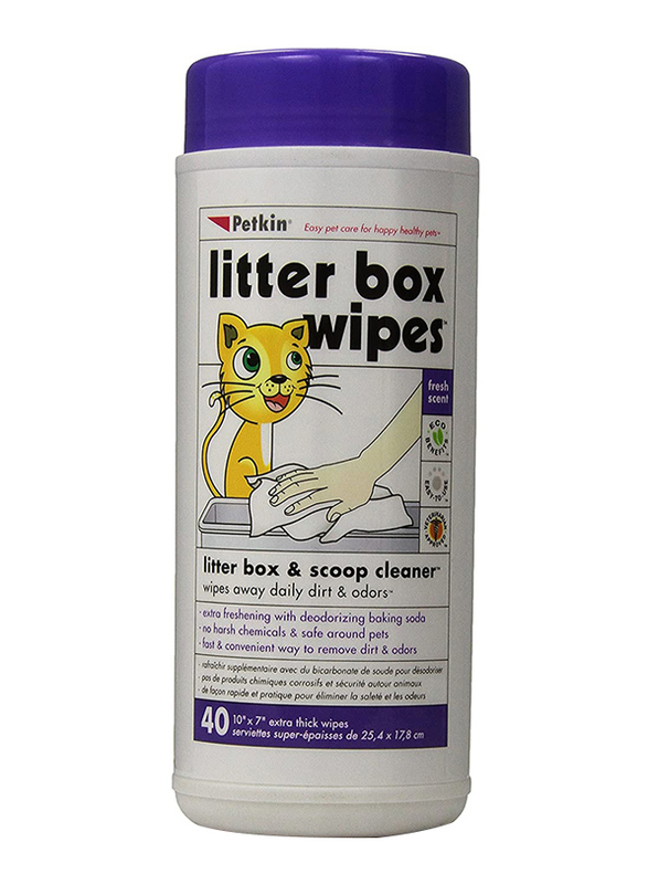 Petkin Cat Litter Box & Scoop Cleaner Wipes, 40 Wipes, Purple