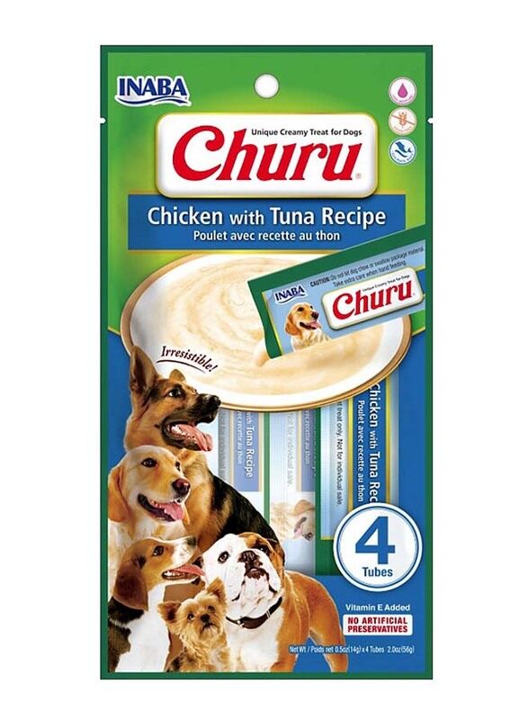 

Inaba Churu Chicken with Tuna Creamy Recipe Dog Wet Food, 4 Sticks, 56g