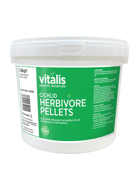 

Vitalis Cichlid Herbivore Pellets Fish Dry Food, 1.5mm, 1.8 Kg