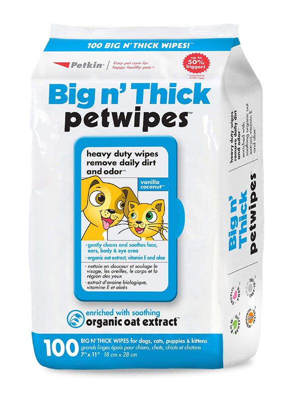 

Petkin Big n'Thick Vanilla Coconut Pet Wipes for Dogs & Cats, 100 Wipes, Blue