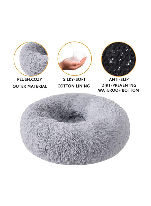 

Grizzly 71 x 20cm Velour Plush Round Bed, Large, Grey