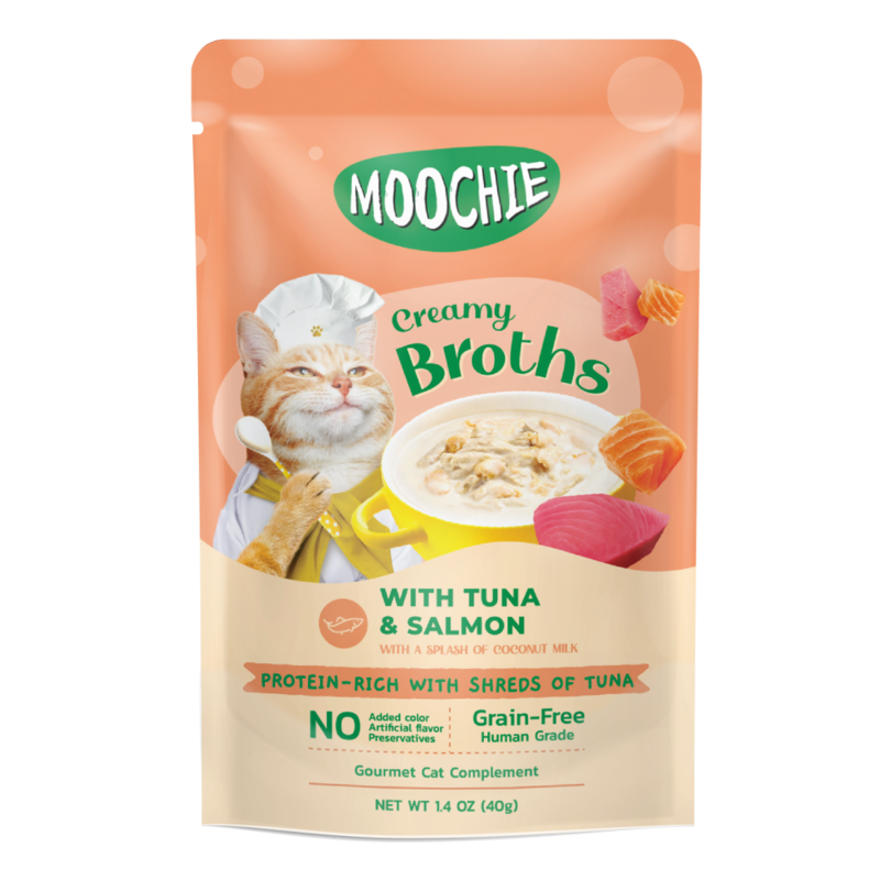 

Moochie Creamy Broth With Tuna & Salmon Kitten Pouch Wet Food, 40g