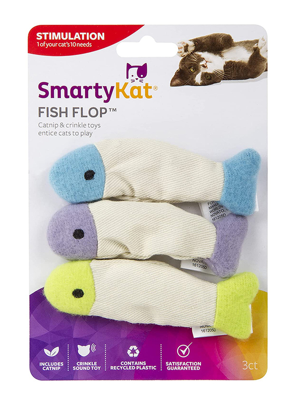 Smartykat Fish Flop Catnip & Crinkle Cat Toy, 3 Pieces, Multicolour