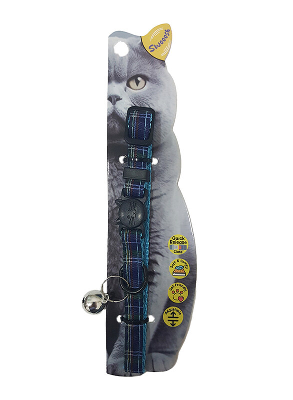 

Swooosh Flying Lines Plain Grid Safe Cat Collar, Blue