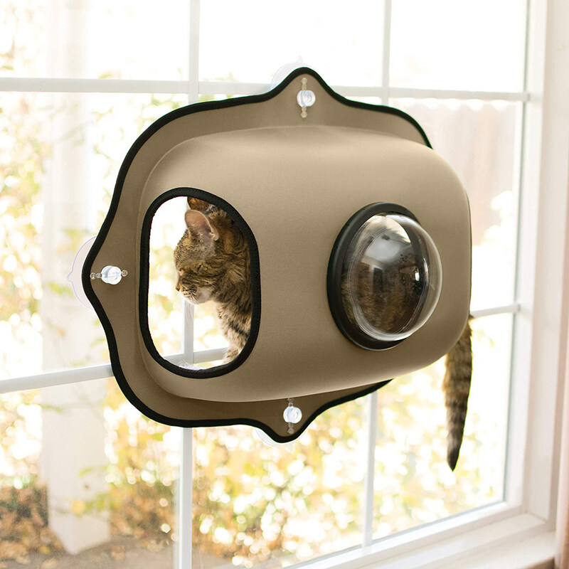 

K&H EZ Mount Window Bubble Pod Features Look Out Bubble Window, Tan
