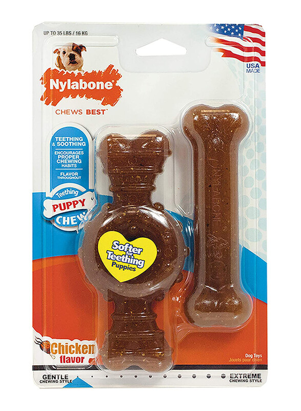 

Nylabone Teething Chicken Puppy Chew Ring Bone & Toy, 2 Piece, Brown