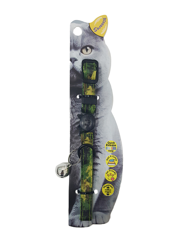 Swooosh Only Green Green Cat Safe Cat Collar, Army Green