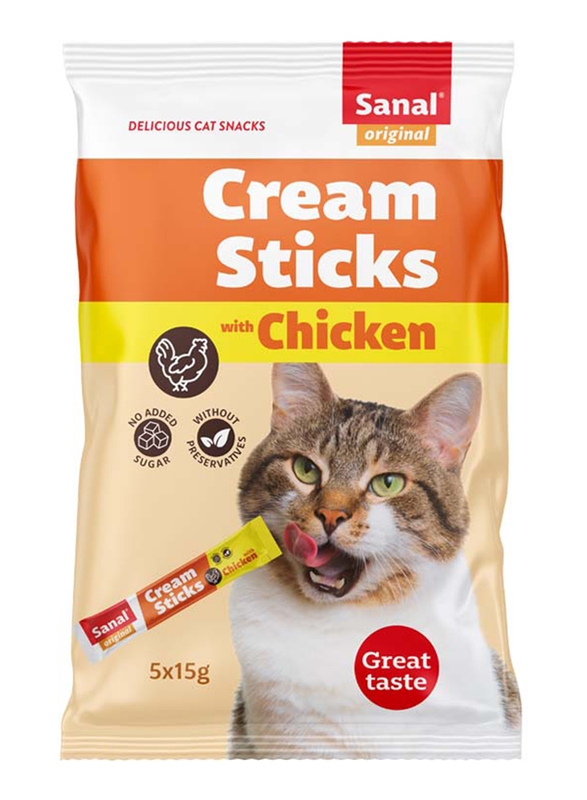Sanal Cream Sticks with Chicken Dry Cat Food, 5 x 15g
