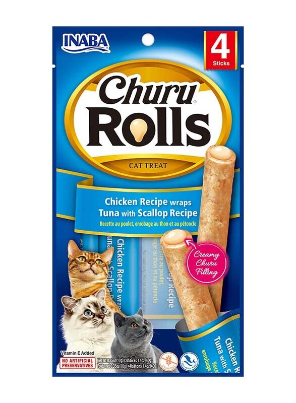 

Inaba Churu Chicken Recipe Wraps Tuna with Scallop Recipe Dry Cat Food, 4 x 40g