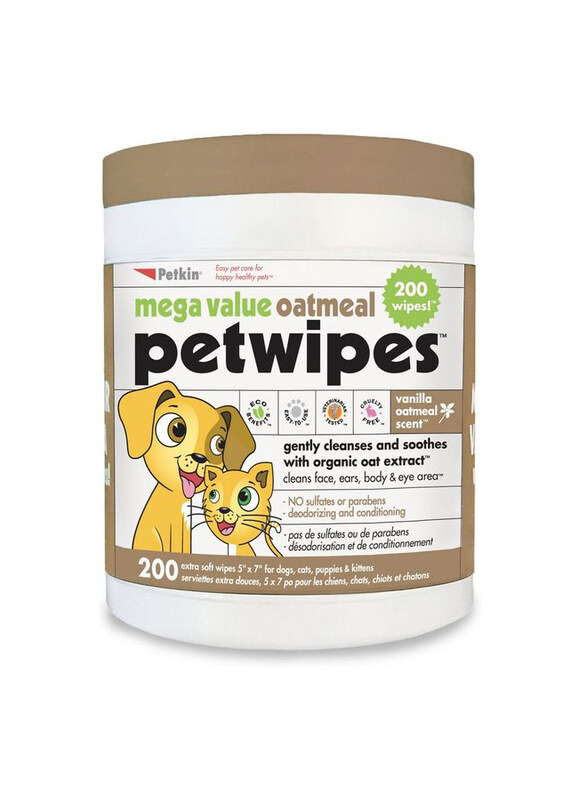 

Petkin Extra Mega Value Vanilla Oatmeal Pet Wipes for Dogs & Cats, 200 Wipes, Brown