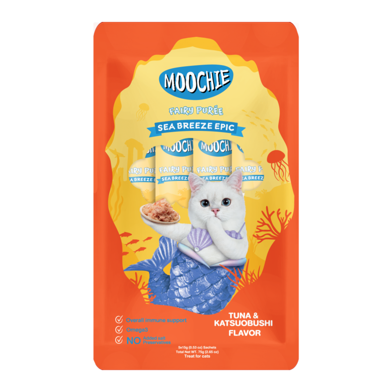 Moochie Fairy Puree Sea Breeze Epic Tuna & Katsuobushi Flavor Cat Pouch Wet Food, 15g