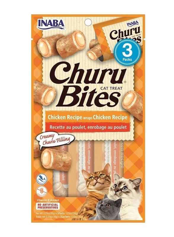 Inaba Churu Chicken Recipe Wraps Dry Cat Food, 3 x 30g