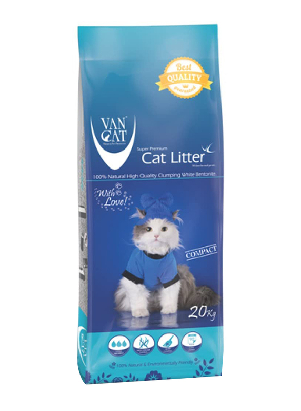 Van Cat Compact Bentonite Clumping Cat Litter, 20kg, White