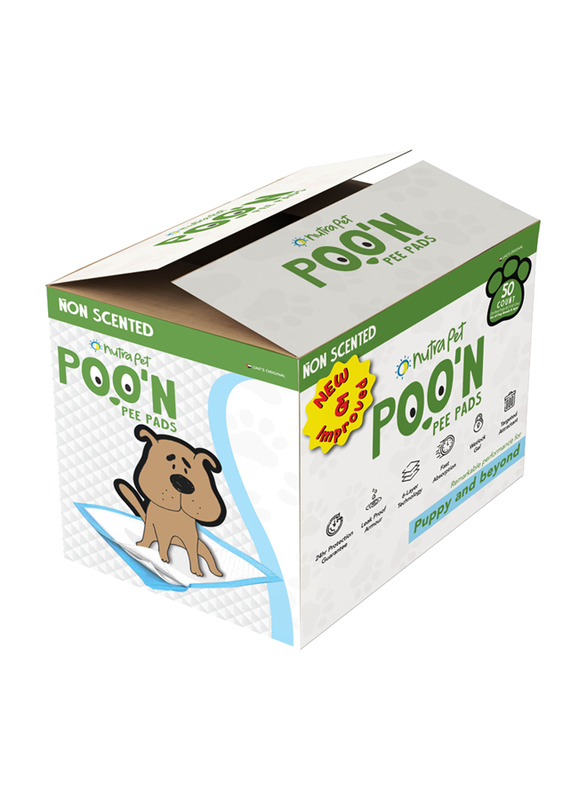 Nutrapet Poo N Pee Pads Original Fast Absorption with Floor Mat Stickers, 50 Pieces, Green