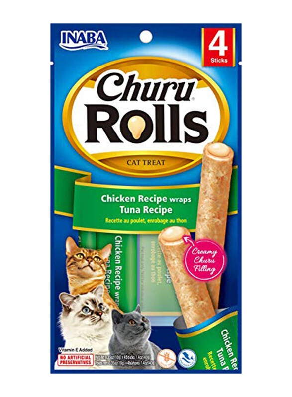 Inaba Churu Chicken Recipe Wraps with Tuna Recipe Dry Cat Food, 4 x 40g