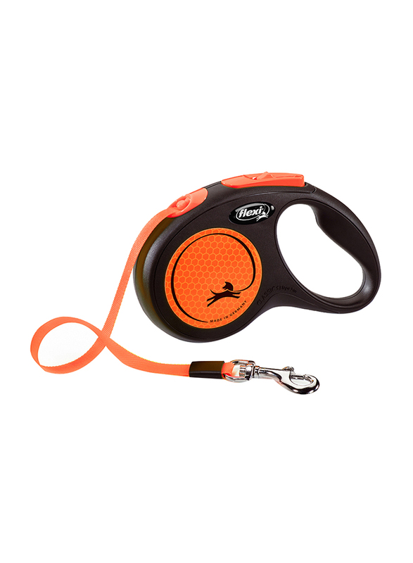 Flexi New Retractable Dog Tape Leash, Small, 5m, Neon Orange/Black