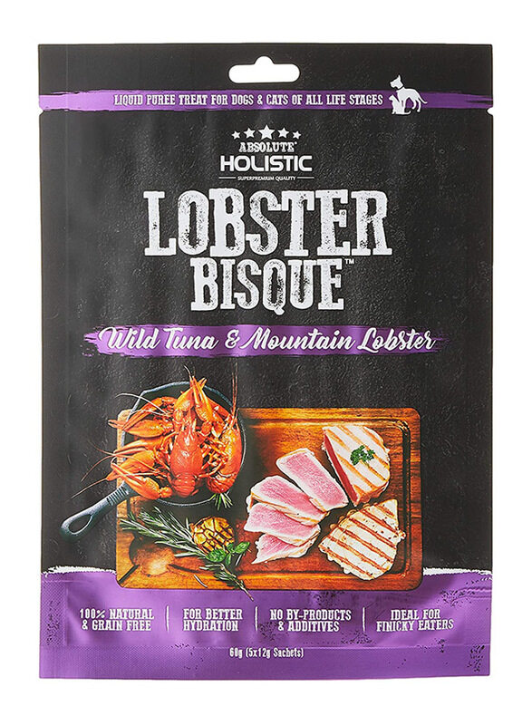 

Absolute Holistic Lobster Bisque Wild Tuna & Mountain Lobster Treat for Cats & Dogs, 5 x 12g