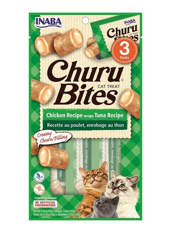 

Inaba Churu Bites Chicken Recipe Wraps Tuna Recipe Cat Dry Food, 3 x 30g