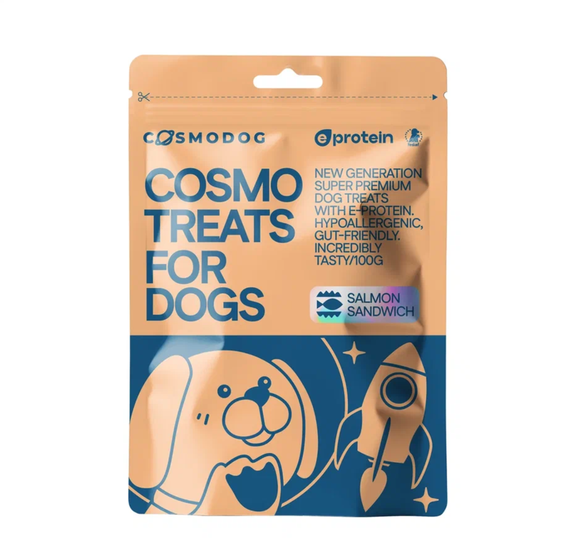 

Cosmo Pets Cosmodog Salmon sandwich Dog Treats 100g