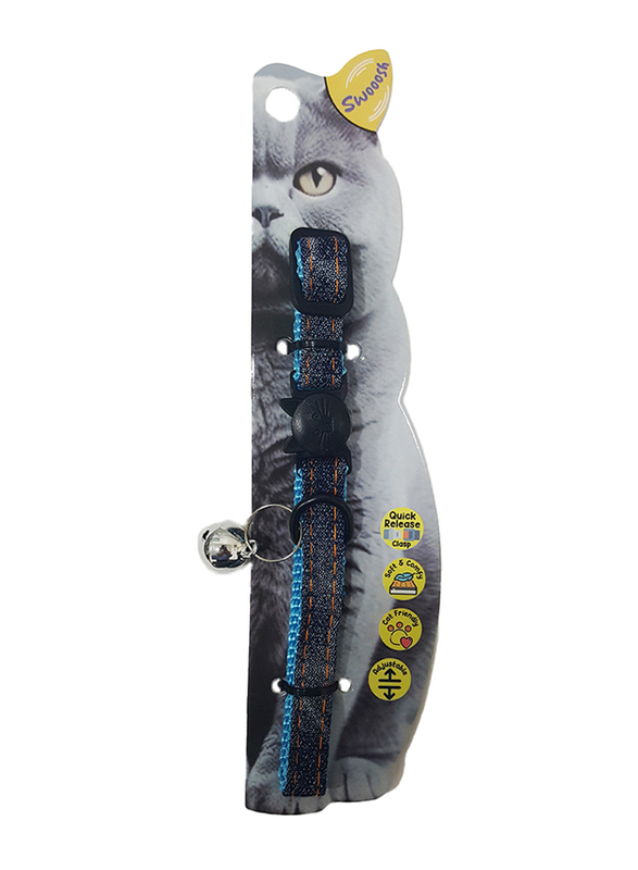 Swooosh Cat In Denim Nylon Safe Collar, Blue