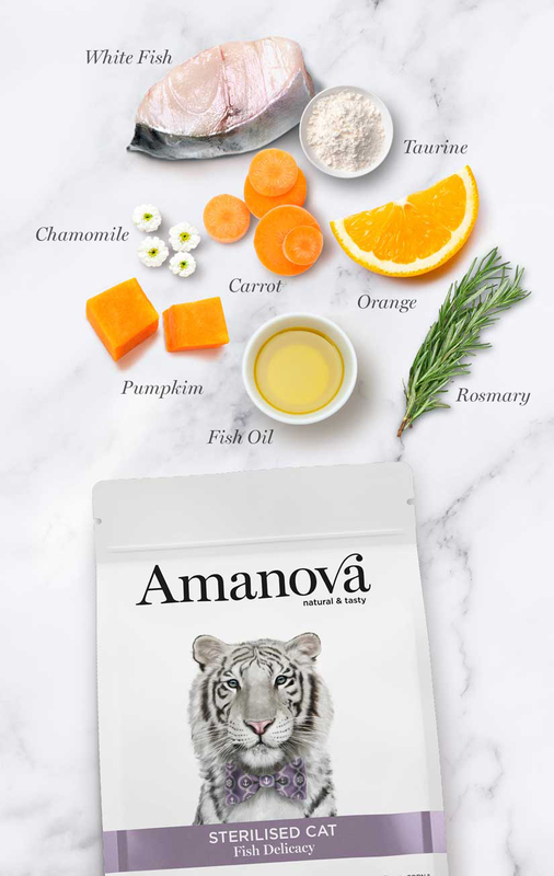 Amanova Dry Sterilised Cat Delicacy White Fish, 1.5 Kg