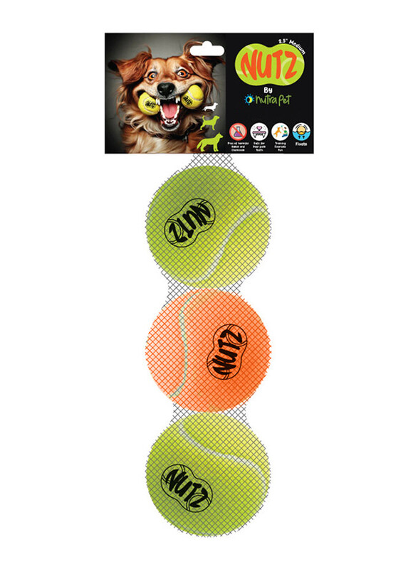 

NutraPet Nutz Toys Tennis Balls, Medium, 2 Non Squeaker & 1 Squeaker (3 Pieces), Multicolour