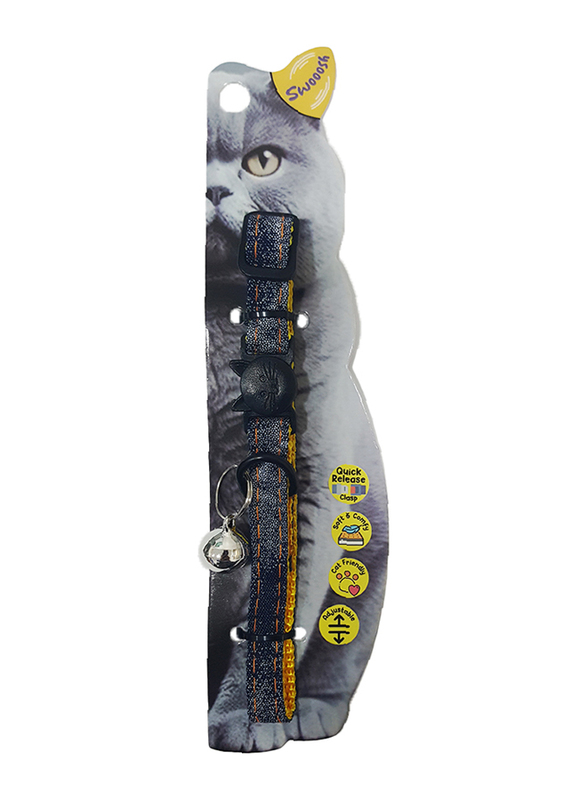 Swooosh Cat In Denim Nylon Safe Collar, Yellow