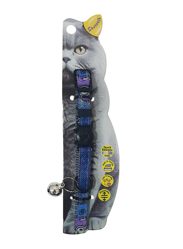 

Swooosh Wheels On Jeans Cat Safe Cat Collar, Blue