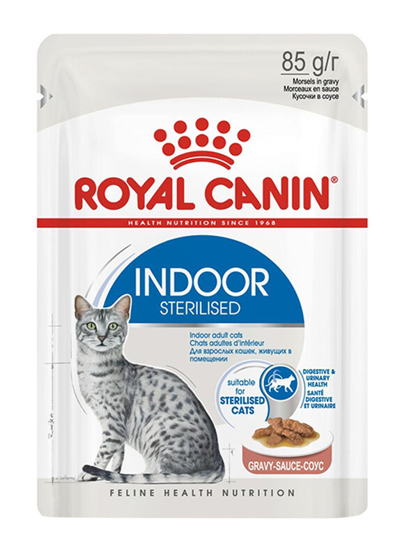 

Royal Canin Feline Health Nutrition Indoor Sterilised Cat Gravy Wet Food, 12 Pouches x 85g