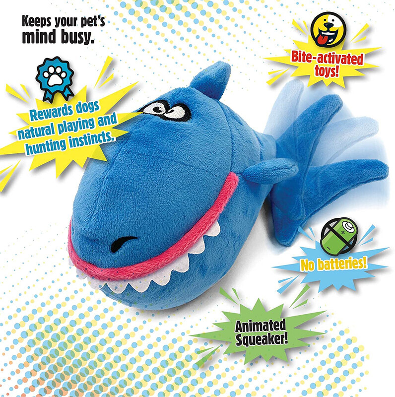 

Go Dog Action Animated Squeaker Plush Shark Dog Toy, Blue