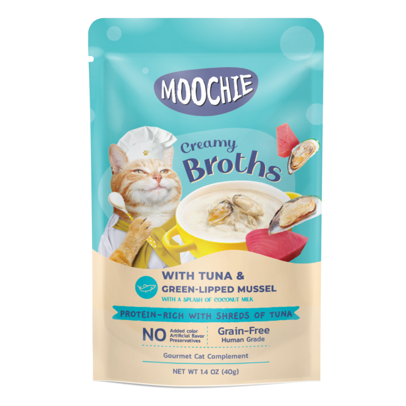 Moochie Creamy Broth With Tuna & Green-Lipped Mussel Kitten Pouch Wet Food, 40g