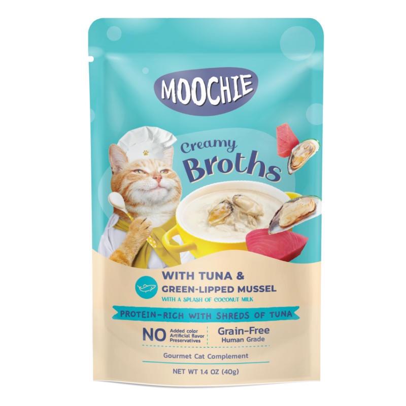 

Moochie Creamy Broth With Tuna & Green-Lipped Mussel Kitten Pouch Wet Food, 40g