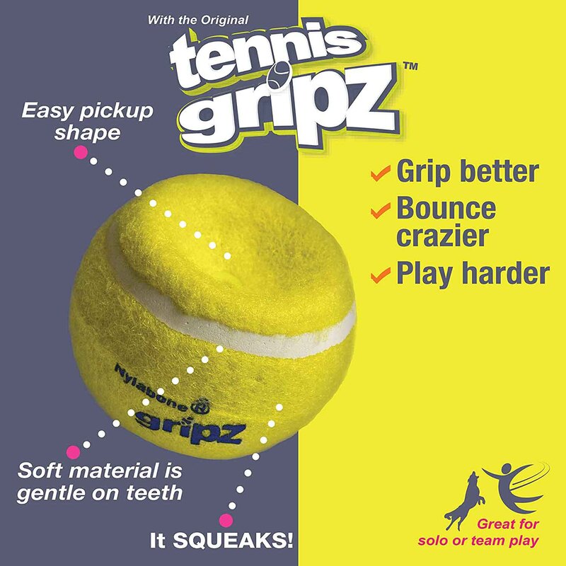 Nylabone Play Dog Tennis Ball, Medium, 3 Pieces, Yellow