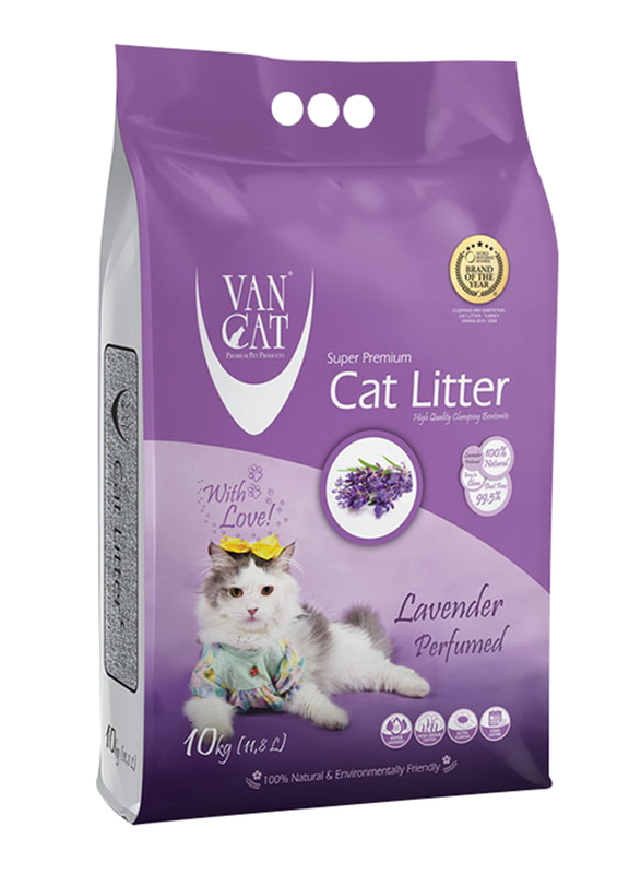 Van Cat Lavender Perfumed Bentonite Clumping Cat Litter, 10kg, White