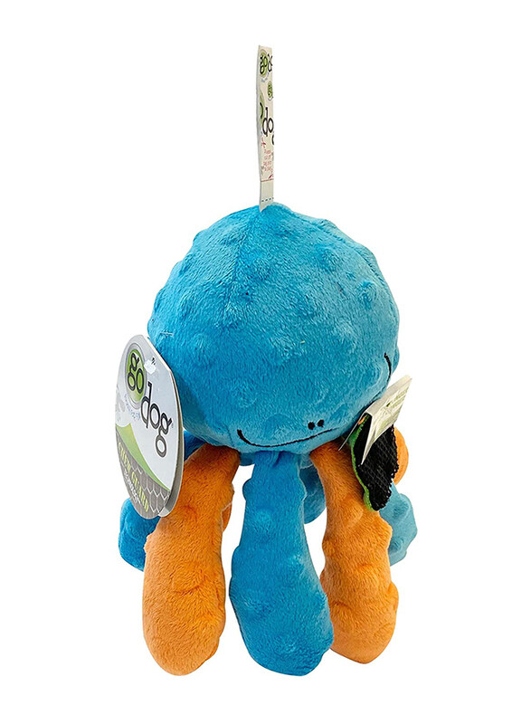 

Go Dog Crazy Tug Octopus Plush Dog Toy with Chew Guard Technology, Large, Blue/Yellow