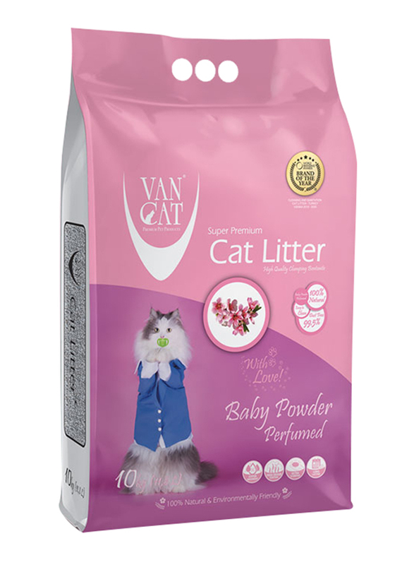 Van Cat Baby Powder Perfumed White Bentonite Clumping Cat Litter, 10kg, White