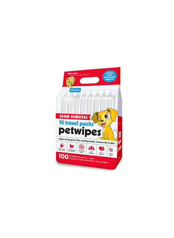 

Petkin Germ Removal Pet Wipes Travel Pack, 100 Wipes, Red