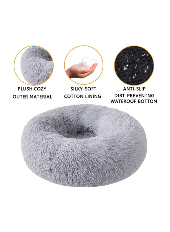 Grizzly 71 x 20cm Velour Plush Round Bed, Large, Grey