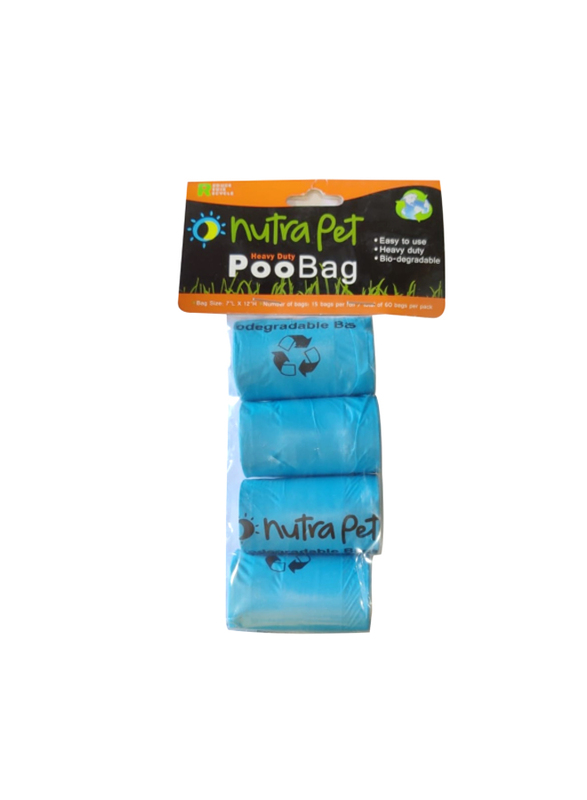 Nutrapet Poo Bags with Header Card, 4 Rolls, Blue