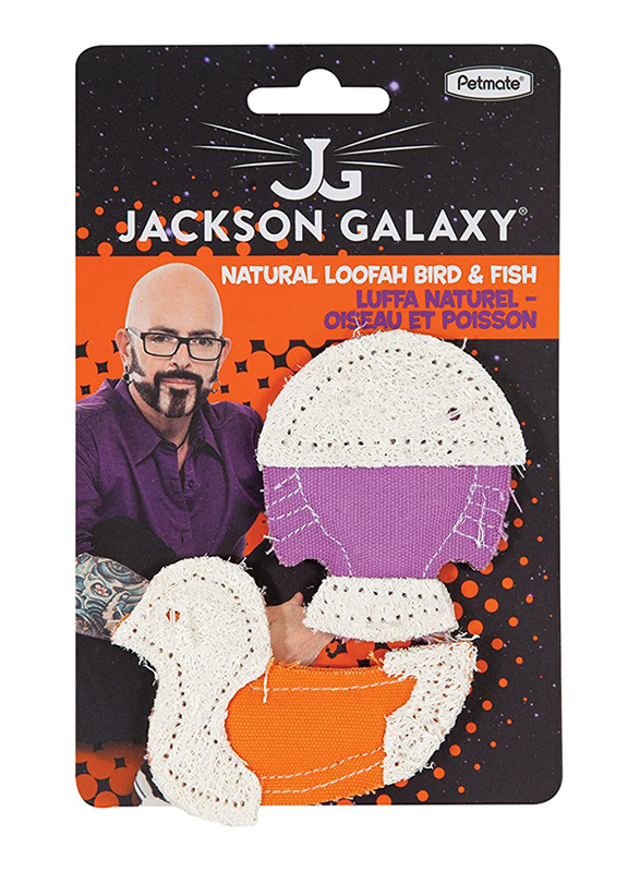 Jackson Galaxy Natural Loofa Bird & Fish Toys for Cat, Set of 2, Multicolour