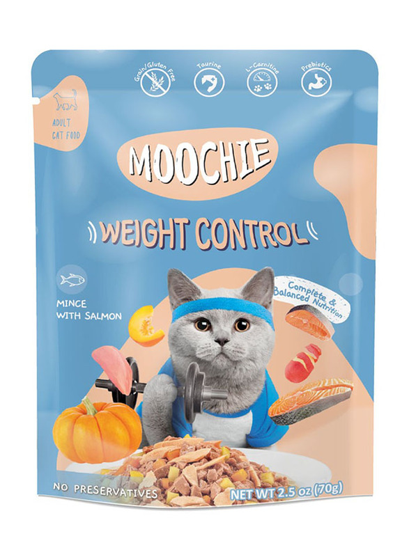 Moochie Weight Control Mince with Salmon Cat Wet Food, 12 x 70g