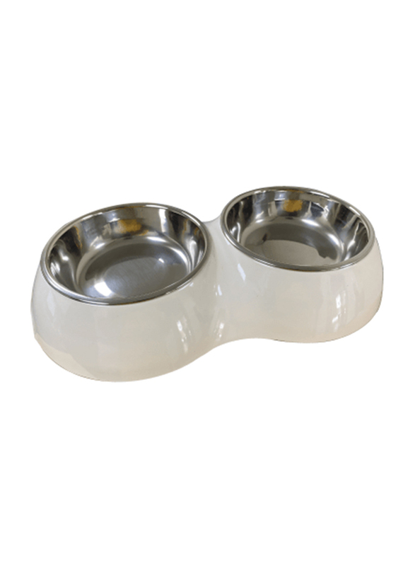 Nutrapet Double Dinner Bowl, Small, Cream