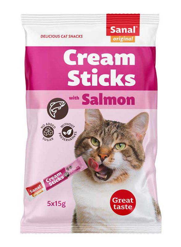 

Sanal Cream Sticks with Salmon Dry Cat Food, 5 x 15g