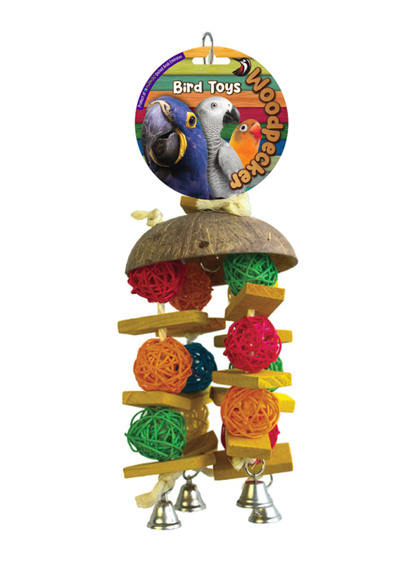 Woodpecker 36 x 14cm Hawaiin Coconut With Bell Bird Toy, Multicolour