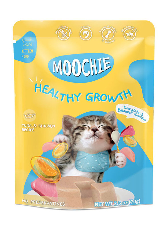 Moochie Healthy Growth Tuna and Chicken Recipe Cat Wet Food, 12 x 70g